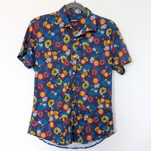 ST33LE Floral Button Down‎ Shirt Men's Medium Short Sleeve Cotton Stretch